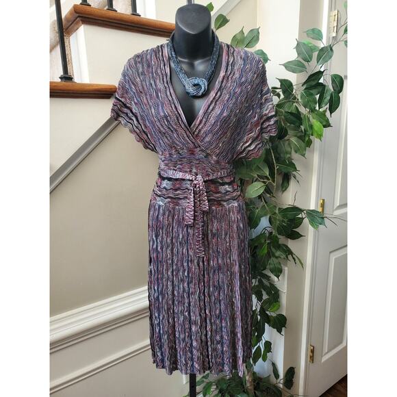 Laundry Women's Multicolor Viscose V-Neck Short Sleeve Knee Length Dress Large - Picture 1 of 13